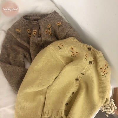 Nou-născut fetiță prințesă broderie florală tricot cardigan sugar copil mic pulover tricot cu mânecă lungă haină haine pentru bebeluși 18M-10Y