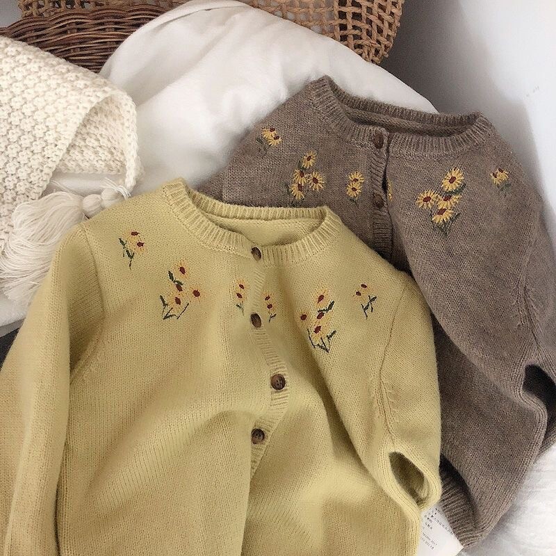 Nou-născut fetiță prințesă broderie florală tricot cardigan sugar copil mic pulover tricot cu mânecă lungă haină haine pentru bebeluși 18M-10Y