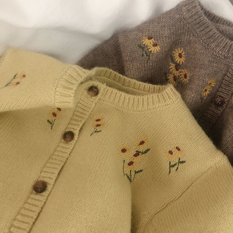 Nou-născut fetiță prințesă broderie florală tricot cardigan sugar copil mic pulover tricot cu mânecă lungă haină haine pentru bebeluși 18M-10Y