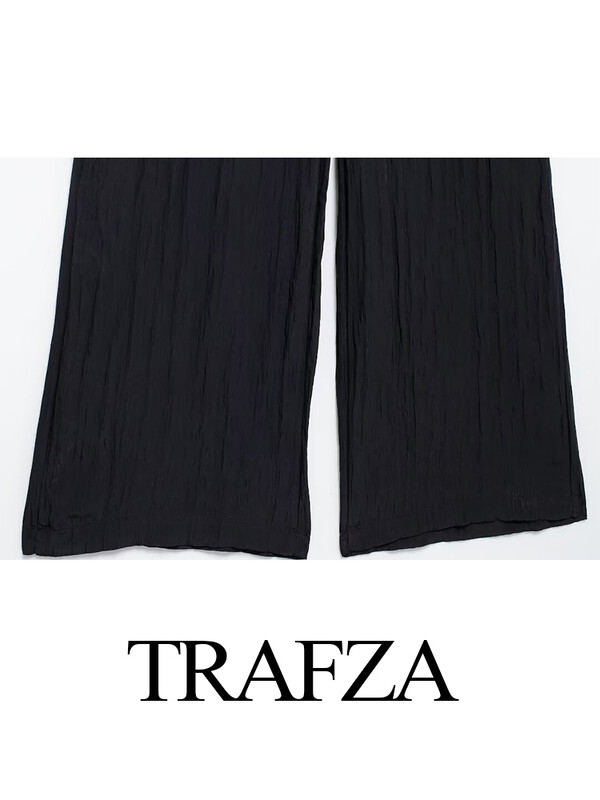 TRAFZA sieviešu divdaļīgs uzvalks, saburzīts ar atloku un jaciņa žakete + elegants elastīgs viduklis, kroku sānu kabatas, garas bikses