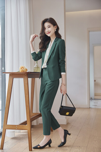 NAVIU Blazer și pantaloni formali subțiri pentru damă, costume verzi, temperament profesional, la modă, la birou, haine de lucru negru