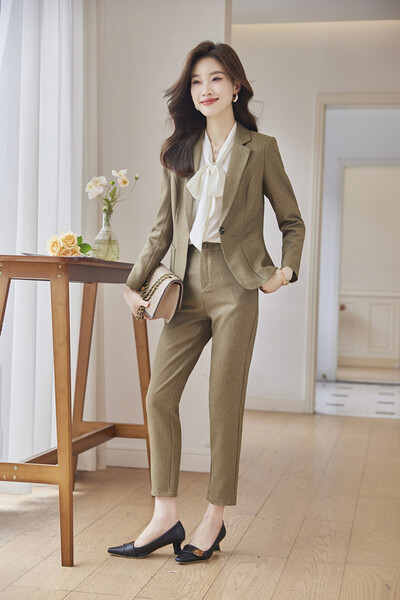 NAVIU Blazer și pantaloni formali subțiri pentru damă, costume verzi, temperament profesional, la modă, la birou, haine de lucru negru