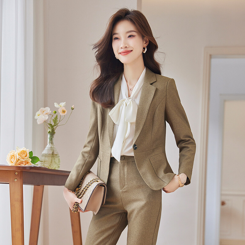 NAVIU Blazer și pantaloni formali subțiri pentru damă, costume verzi, temperament profesional, la modă, la birou, haine de lucru negru