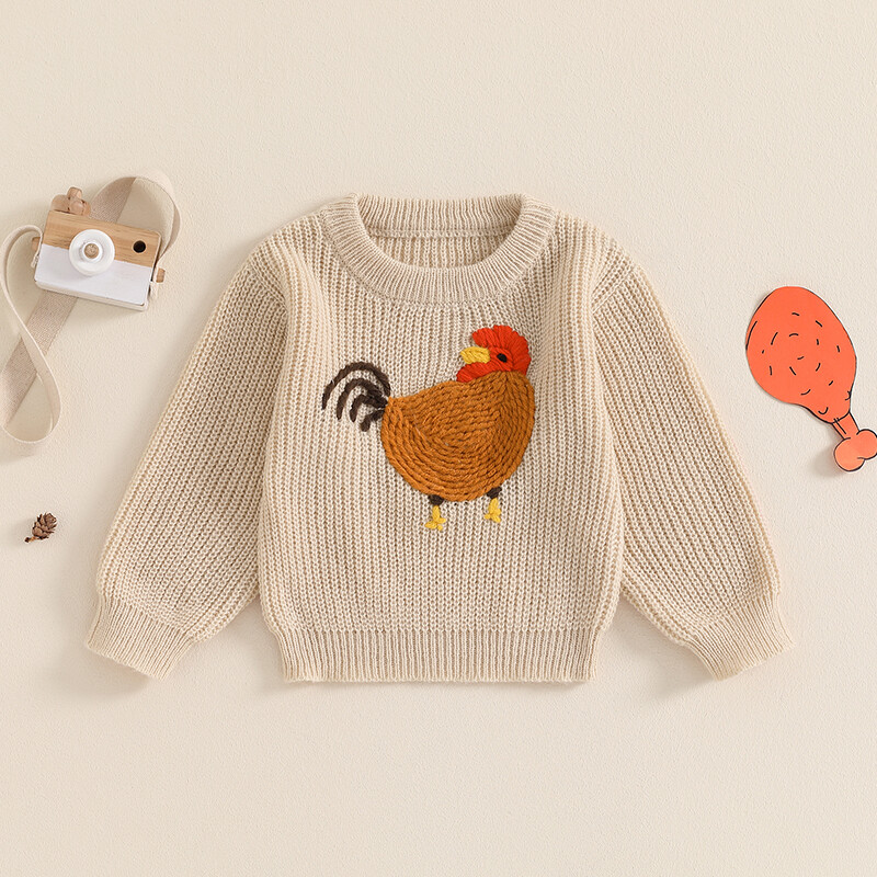 FOCUSNORM 0-5G rudens ziemas bērni zēni meitenes džemperis gailis izšuvums silts trikotāžas džemperis ar garām piedurknēm zīdaiņu trikotāžas izstrādājumi