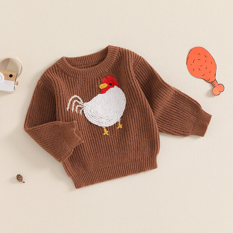 FOCUSNORM 0-5G rudens ziemas bērni zēni meitenes džemperis gailis izšuvums silts trikotāžas džemperis ar garām piedurknēm zīdaiņu trikotāžas izstrādājumi