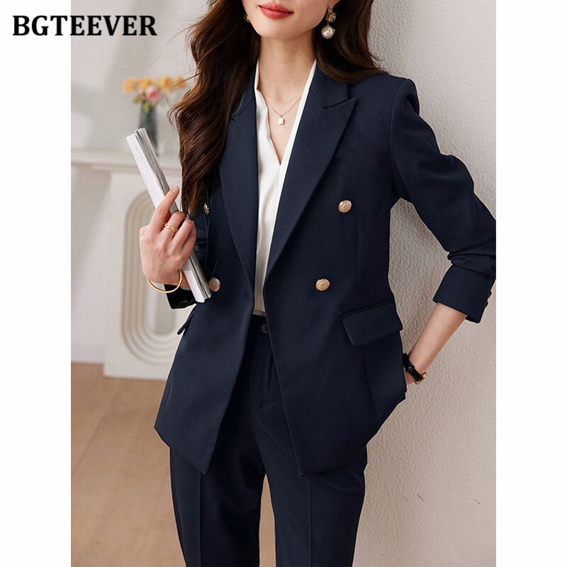 BGTEEVER Costume cu pantaloni de toamnă pentru damă, blazer cu mânecă lungă, cu două piepte, pantaloni creion pentru femei, set de blazer 2 piese