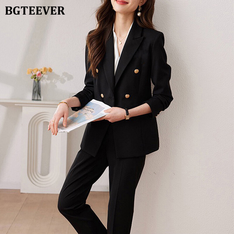 BGTEEVER Costume cu pantaloni de toamnă pentru damă, blazer cu mânecă lungă, cu două piepte, pantaloni creion pentru femei, set de blazer 2 piese