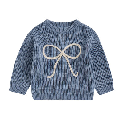 FOCUSNORM 0-4Y Sügistalvine Lastele Tüdrukutele Armas kampsun Bowknot Tikandid Pikkade Varrukatega Ümarkaelus Avara Kootud Pullover