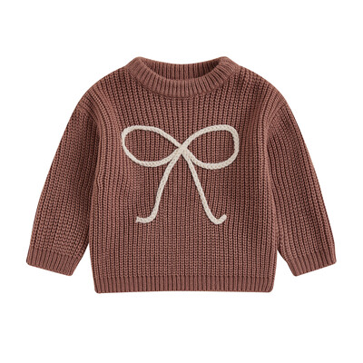 FOCUSNORM 0-4Y Sügistalvine Lastele Tüdrukutele Armas kampsun Bowknot Tikandid Pikkade Varrukatega Ümarkaelus Avara Kootud Pullover
