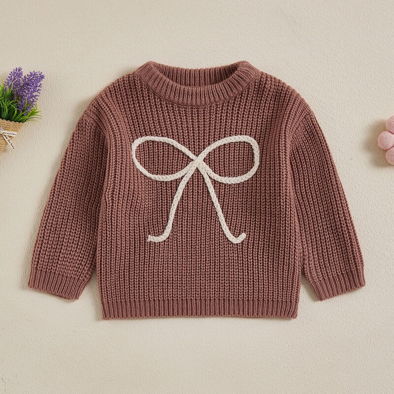 FOCUSNORM 0-4Y Φθινόπωρο Χειμώνας Παιδικά Κοριτσίστικα Υπέροχο Πουλόβερ με παπιγιόν Κέντημα Μακρυμάνικο Στρογγυλό Λαιμό Φαρδύ Πλεκτό Πλεκτό Πουλόβερ