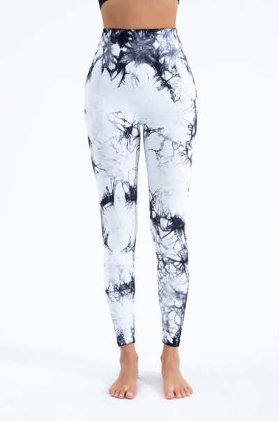 Безшевни клинове Tie Dye Дамски фитнес йога клинове Висока талия Хип повдигане Спортни бягащи Еластични тънки плетени клинове за фитнес