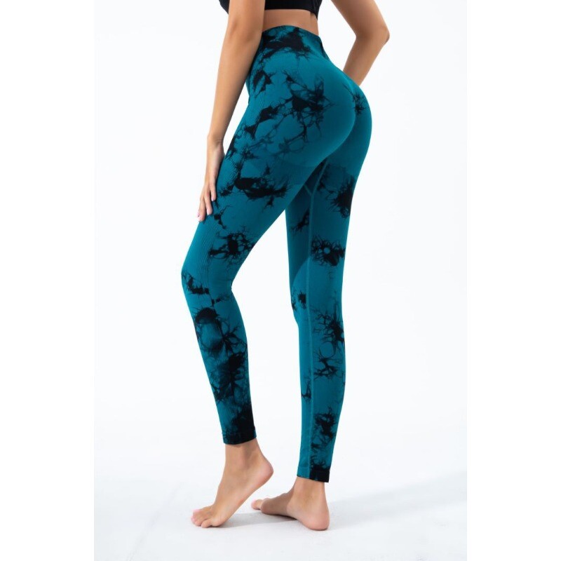 Bezšuvju kaklasaites krāsojami legingi Sieviešu fitnesa jogas legingi ar augstu vidukli Gūžu pacelšana Sporta skriešana Elastīgi, plāni, adīti sporta zāles legingi