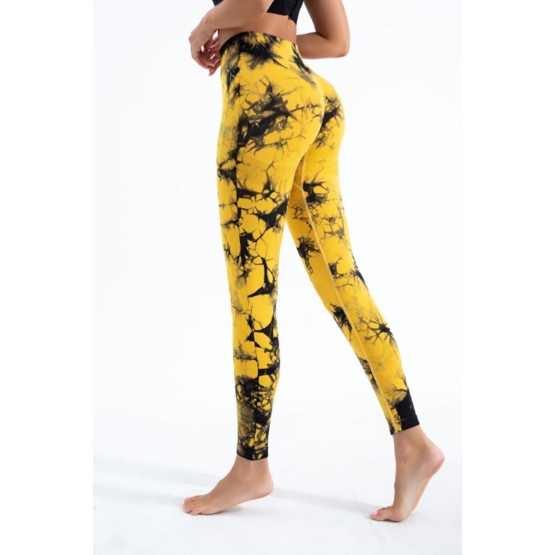 Bezšuvju kaklasaites krāsojami legingi Sieviešu fitnesa jogas legingi ar augstu vidukli Gūžu pacelšana Sporta skriešana Elastīgi, plāni, adīti sporta zāles legingi