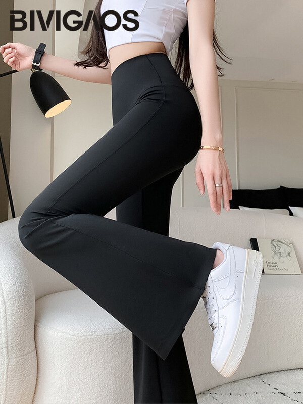 Pantaloni evazați cu rechin BIVIGAOS, pentru femei, primăvară, vară, pantaloni cu potcoavă, cu talie înaltă, subțiri, pentru fitness, pantaloni micro evazați