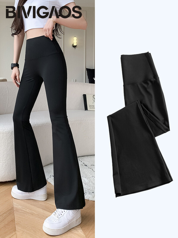 Pantaloni evazați cu rechin BIVIGAOS, pentru femei, primăvară, vară, pantaloni cu potcoavă, cu talie înaltă, subțiri, pentru fitness, pantaloni micro evazați