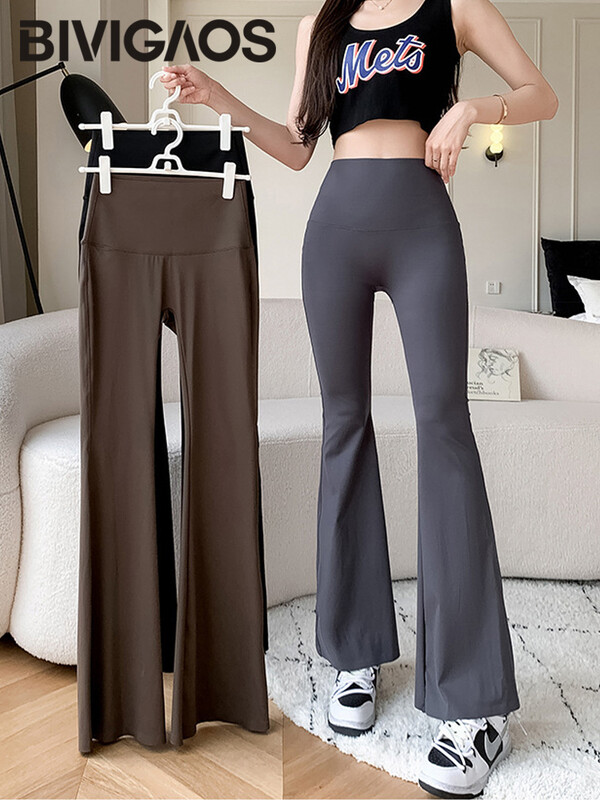 Pantaloni evazați cu rechin BIVIGAOS, pentru femei, primăvară, vară, pantaloni cu potcoavă, cu talie înaltă, subțiri, pentru fitness, pantaloni micro evazați