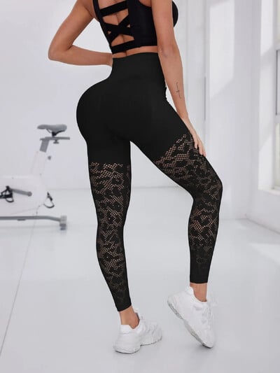 Pantaloni de yoga cu plasă fără cusături pentru femei Leggings de fitness respirabili Elasticitate ridicată Leggings sport nuzi fără urme Nou
