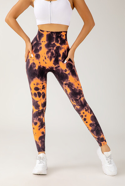 Õmblusteta kootud leegings Naiste lipsuga värvitud fitnesspüksid kõrge vöökohaga puusa tõstvad sukkpüksid väljas jooksmiseks elastsed õhukesed joogasäärised