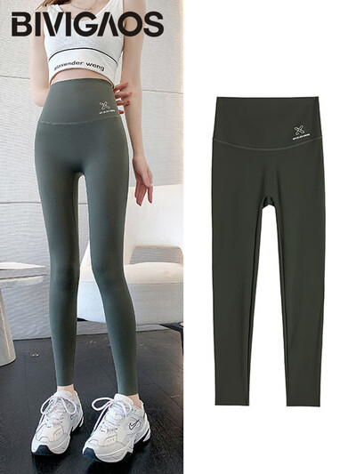 BIVIGAOS tavaszi nyár magas derékbetűs cápabőr leggings Stretch vékony alkalmi leggings Többszínű varrat nélküli sport leggings