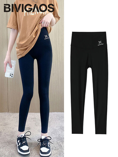 BIVIGAOS tavaszi nyár magas derékbetűs cápabőr leggings Stretch vékony alkalmi leggings Többszínű varrat nélküli sport leggings