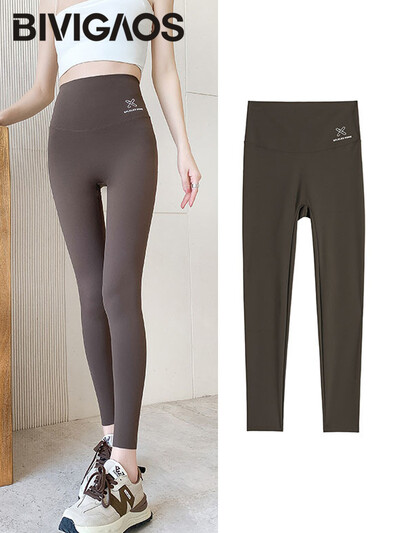 BIVIGAOS tavaszi nyár magas derékbetűs cápabőr leggings Stretch vékony alkalmi leggings Többszínű varrat nélküli sport leggings