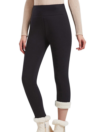 Kave 400g Pantaloni calduri din lână de iarnă Jambiere pentru femei Pantaloni creion căptușiți cu lână gros negru Pantaloni de catifea de jos 2024