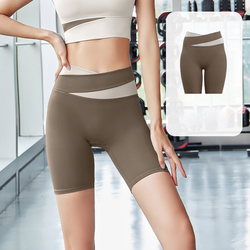 Pantaloni scurți încrucișați cu talie înaltă Pantaloni scurți de yoga pentru fitness, cu elasticitate ridicată, pentru antrenament, pantaloni de alergare la modă pentru femei