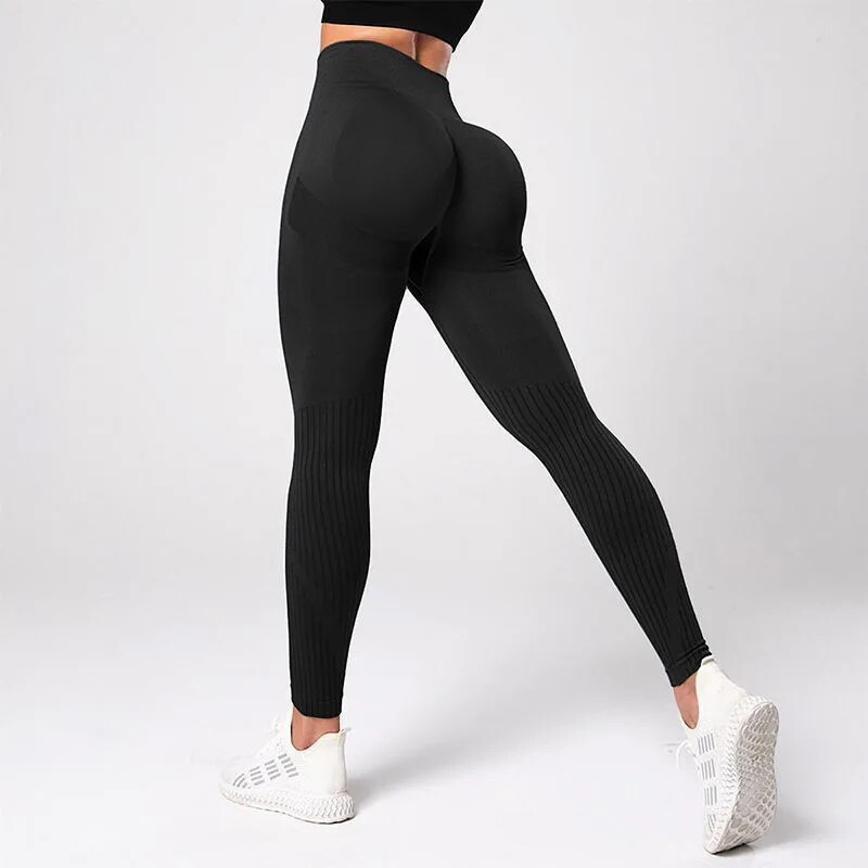 Colanți sport cu talie înaltă pentru femei, dresuri subțiri tricotate, antrenament, yoga, Pilates, pantaloni de fitness, fără sudură, pantaloni cu elastic înalt