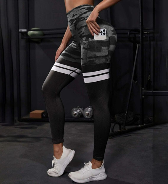 Csíkos Camo Leggings Női Varrat nélküli Kötött Harisnyanadrág Magas derekú Csípő Emelő Szabadtéri Futás Kerékpáros Divat Vékony jóga Fitness nadrágok