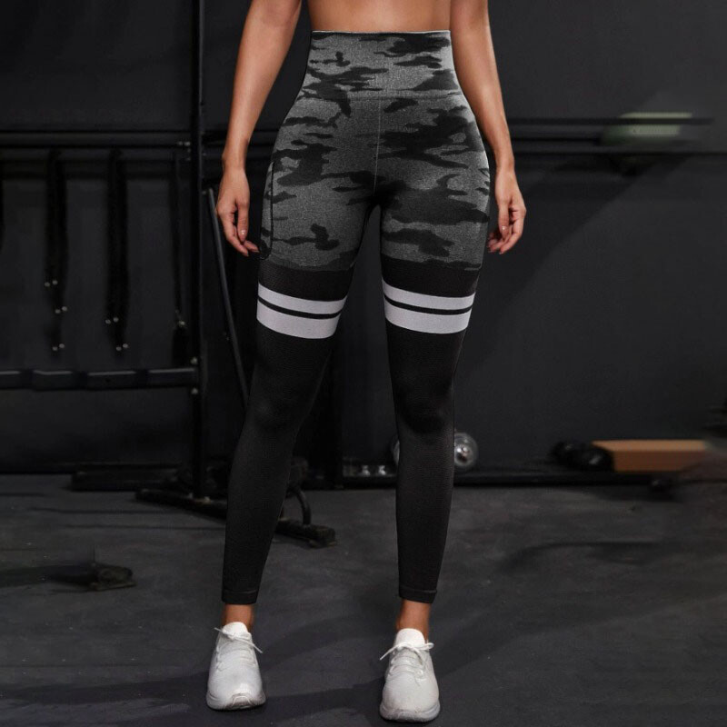 Csíkos Camo Leggings Női Varrat nélküli Kötött Harisnyanadrág Magas derekú Csípő Emelő Szabadtéri Futás Kerékpáros Divat Vékony jóga Fitness nadrágok