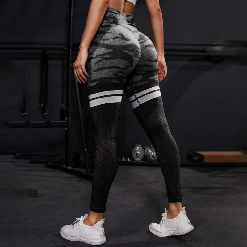 Csíkos Camo Leggings Női Varrat nélküli Kötött Harisnyanadrág Magas derekú Csípő Emelő Szabadtéri Futás Kerékpáros Divat Vékony jóga Fitness nadrágok