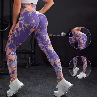 Tie Dye Camouflage Yoga Leggings Безшевни Push Up Butt Leggings Високоеластична плетка Breathe Gym Workout Running Чорапогащи Панталони