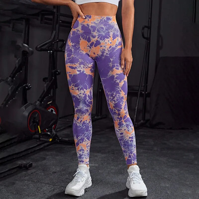 Nyakkendőfesték terepszínű jóga leggings varrat nélküli Push Up Butt leggings magas elasztikus kötött Breathe edzőterem edzés futóharisnya nadrág