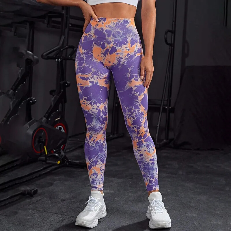 Nyakkendőfesték terepszínű jóga leggings varrat nélküli Push Up Butt leggings magas elasztikus kötött Breathe edzőterem edzés futóharisnya nadrág