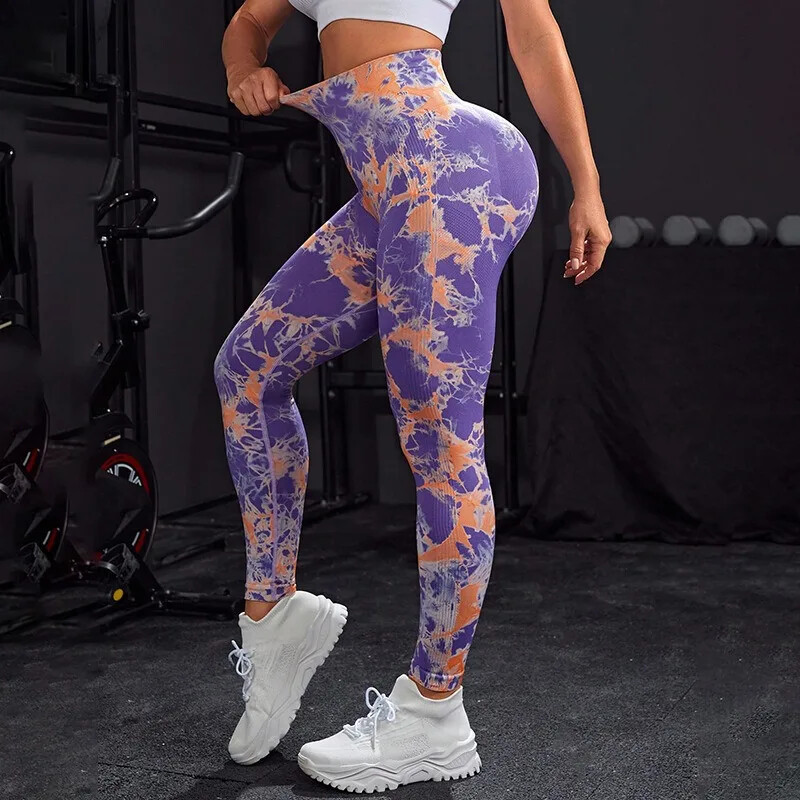 Nyakkendőfesték terepszínű jóga leggings varrat nélküli Push Up Butt leggings magas elasztikus kötött Breathe edzőterem edzés futóharisnya nadrág