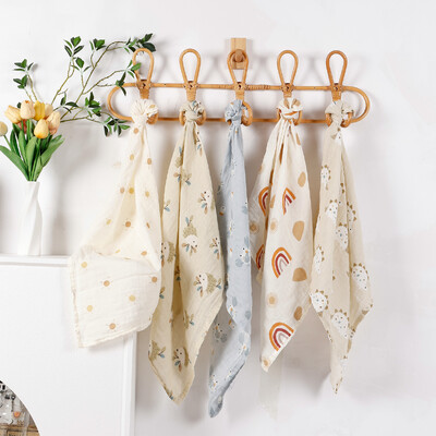 Elinfant 5 τεμάχια μπαμπού σαλιάρες από μουσελίνα για μωρά, μαλακή πετσέτα μπάνιου για μωρά, μαντήλι μαντίλι με σχέδιο μόδας, κουβέρτες κουβέρτες μουσελίνας από 100% βαμβάκι