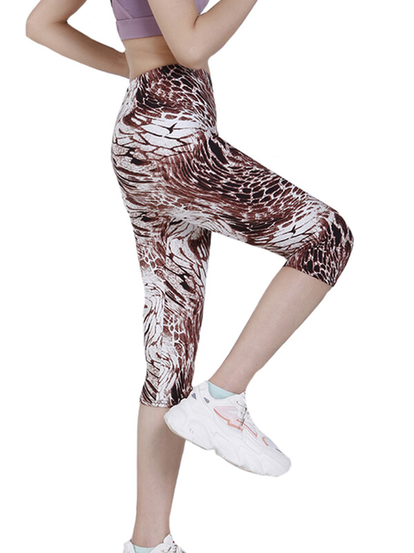 LJCUIYAO Γυναικεία προπόνηση Κοντό κολάν καλοκαιρινό κολάν Ψηλό τεντωμένο λιοντάρι ριγέ λεοπάρ Τζέγκινγκ Fitness Cropped παντελόνι