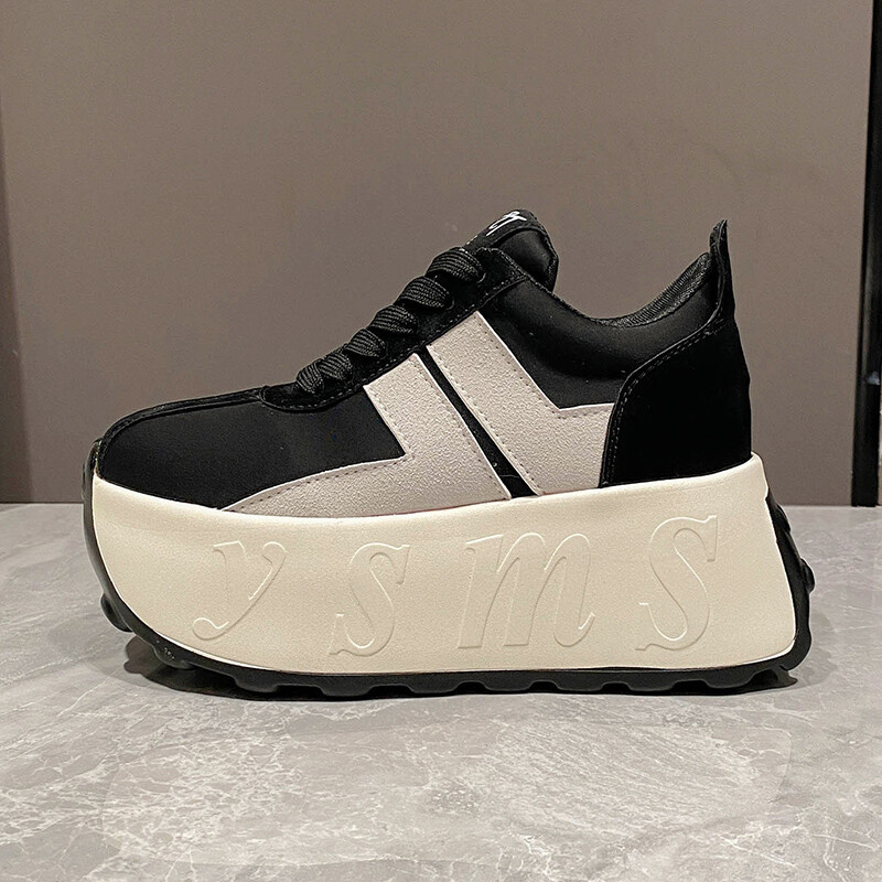 Divatos vaskos tornacipő női cipőknek tavaszi őszi fűzős 7,5 cm vastag alsó csúszásmentes könnyű, kényelmes sportcipő