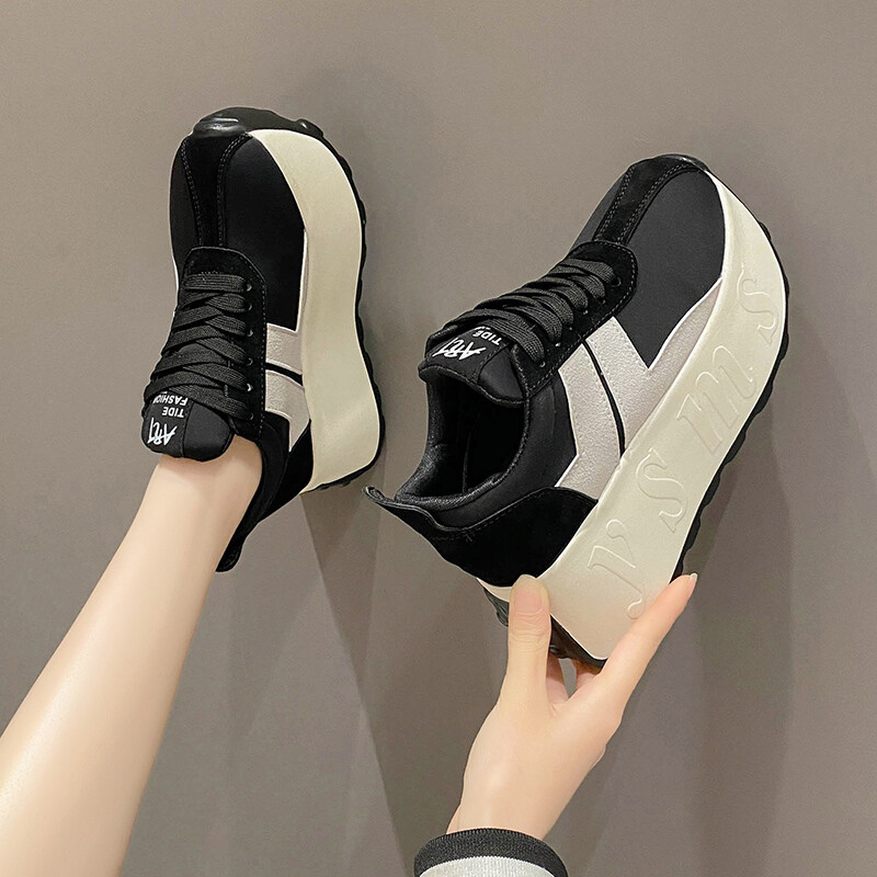 Divatos vaskos tornacipő női cipőknek tavaszi őszi fűzős 7,5 cm vastag alsó csúszásmentes könnyű, kényelmes sportcipő