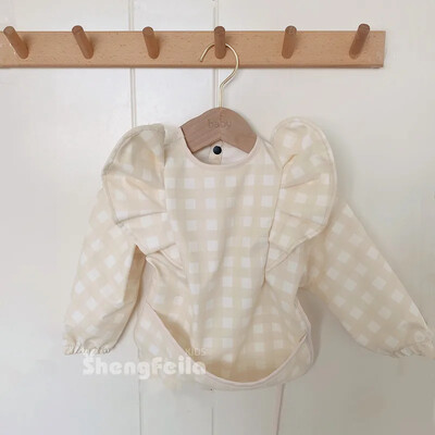 Bavete de hrănire pentru bebeluși cu buzunar pentru aripi de înger nou-născut pentru copii, impermeabil cu mânecă lungă, haină artistică pentru bebeluși, șorț de masă anti-murdar