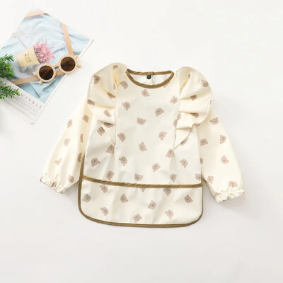 Bavete de hrănire pentru bebeluși cu buzunar pentru aripi de înger nou-născut pentru copii, impermeabil cu mânecă lungă, haină artistică pentru bebeluși, șorț de masă anti-murdar