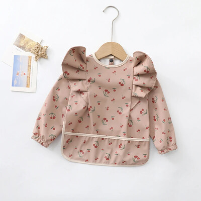 Bavete de hrănire pentru bebeluși cu buzunar pentru aripi de înger nou-născut pentru copii, impermeabil cu mânecă lungă, haină artistică pentru bebeluși, șorț de masă anti-murdar