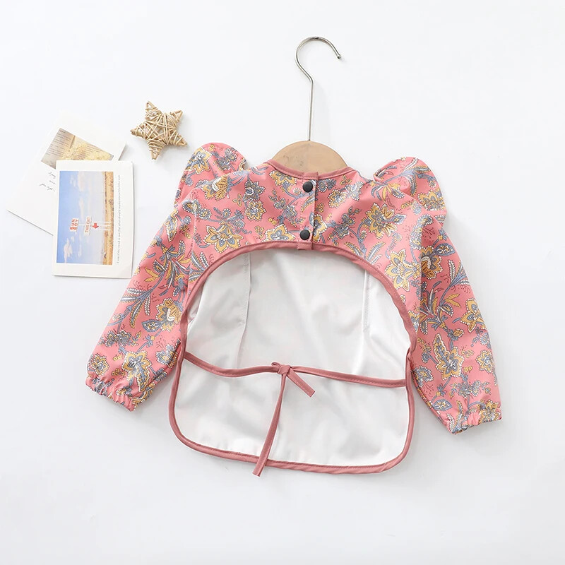 Bavete de hrănire pentru bebeluși cu buzunar pentru aripi de înger nou-născut pentru copii, impermeabil cu mânecă lungă, haină artistică pentru bebeluși, șorț de masă anti-murdar