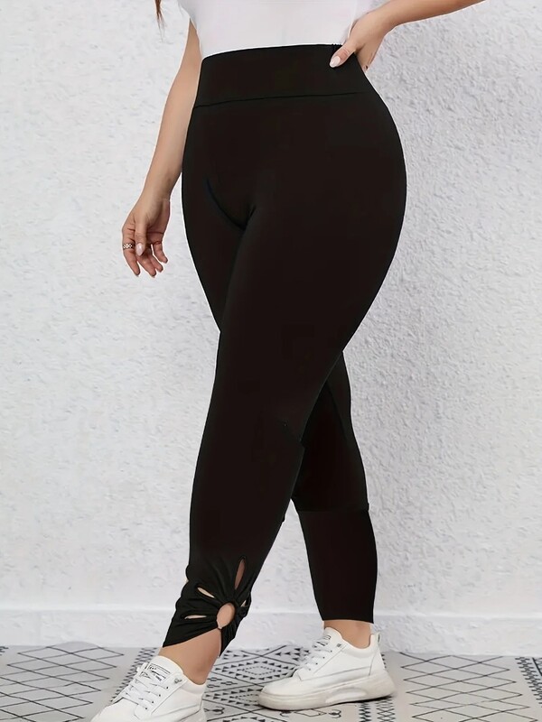 Mărimea Plus 1XL-5XL Legging de performanță activ pentru damă, talie înaltă, de culoare uni, jambiere elastice, pantaloni pentru femei