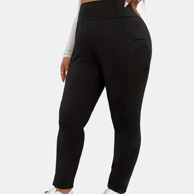 Pantaloni strâmți de culoare solidă, la modă, pentru femei, mărimi mari, cu buzunare elegante, jambiere strâmte de yoga