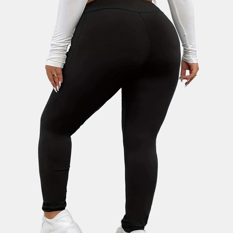 Pantaloni strâmți de culoare solidă, la modă, pentru femei, mărimi mari, cu buzunare elegante, jambiere strâmte de yoga