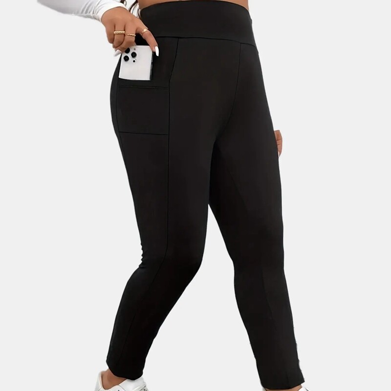 Pantaloni strâmți de culoare solidă, la modă, pentru femei, mărimi mari, cu buzunare elegante, jambiere strâmte de yoga