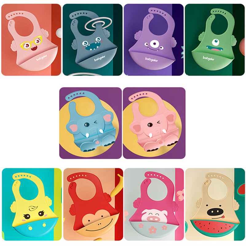 Noua bavetă pentru bebeluși, reglabilă în diferite stiluri, imagine cu animale, impermeabilă, cu picurare de saliva, silicon moale, comestibil, ca pentru cadou pentru copii