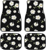 Πατάκια αυτοκινήτου Daisy Σετ 4 Cute Daisy Flowers Μαύρα Όχημα Μπροστινά Πίσω Χαλιά Ματ Διακοσμητικά Αξεσουάρ δαπέδου αυτοκινήτου Universal