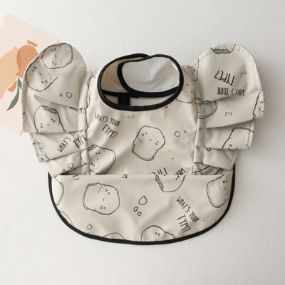 INS Nordic Style Baba előke Vízálló rövid ujjú zsebetetővel Vízálló előke Könnyen tisztítható Aranyos elefánt előke puha PU